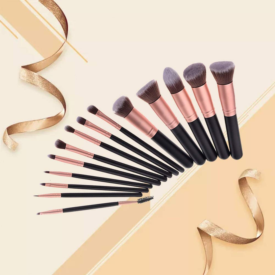 Set de Brochas para Maquillaje, 14 Piezas Pinceles de Maquillaje Profesional Brochas para Sombra de Ojos y Rostro Cepillo de Base Blush Contour Brush Kit de Cepillo de Maquillaje Completo, Negro