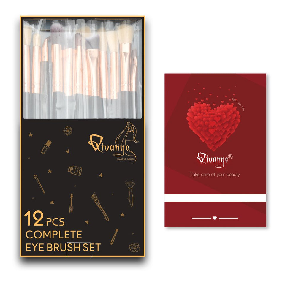 Qivange Cepillos para Sombras de Ojos Sintético Pinceles de Maquillaje(12pcs Rosado con Oro Rosa)