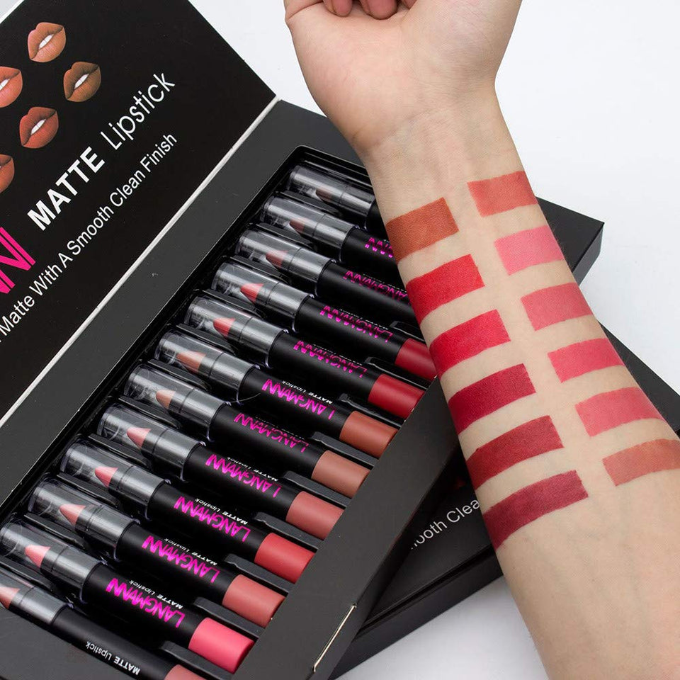 Becoler 12PCS Matte Velvet Lipsticks Impermeable Pluma Hidratante Larga duración Brillo de Labios Maquillaje de Pluma