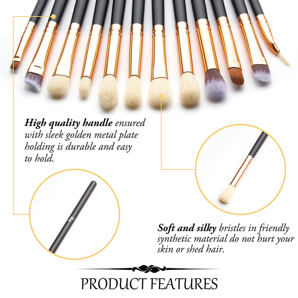 Qivange Cepillos para Sombras de Ojos Sintético Pinceles de Maquillaje(12pcs Rosado con Oro Rosa)
